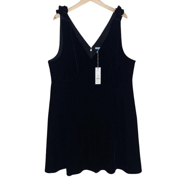 Draper James Velvet Bow Shoulder Dress Womens Size 20 Black NWT $175 - Picture 5 of 16